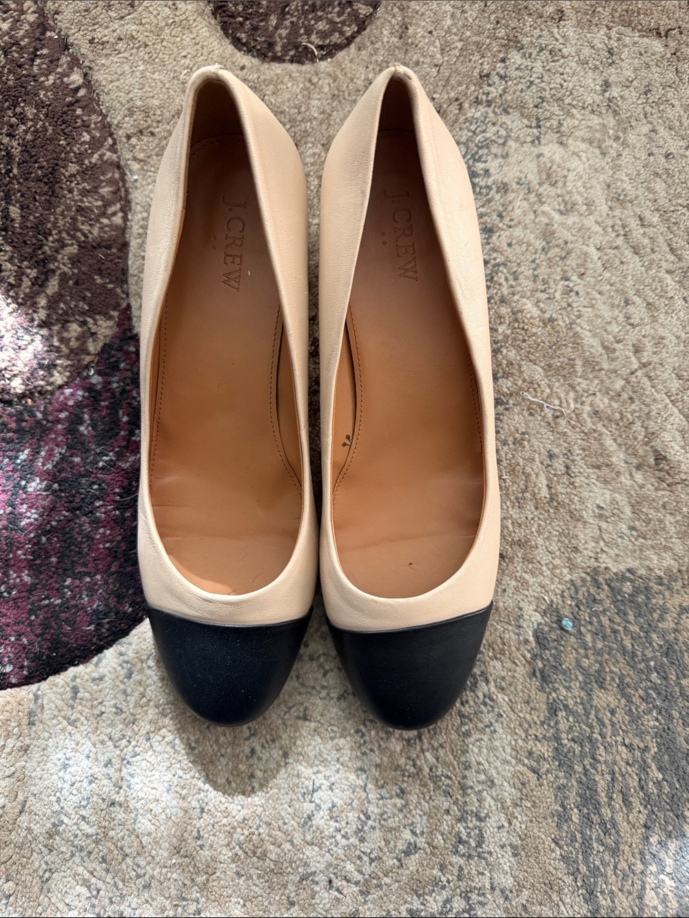 J. Crew Beige Flats with Black Cap Toe